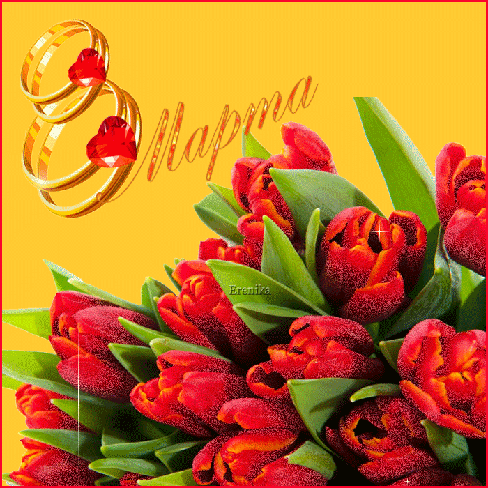 Открытка с тюльпанами в день 8 Марта Международный женский день 8 Марта