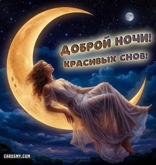 Открытка с силуэтом девушки на луне