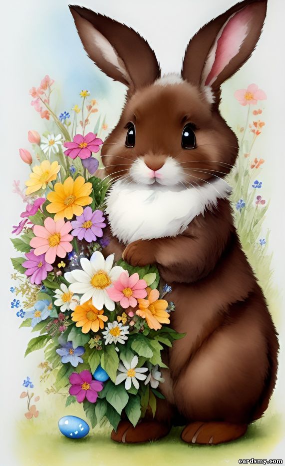 Пасхальный кролик с цветами