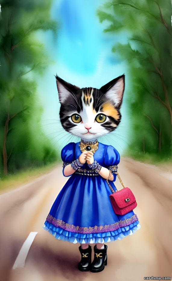 Кошка в платье с сумочкой