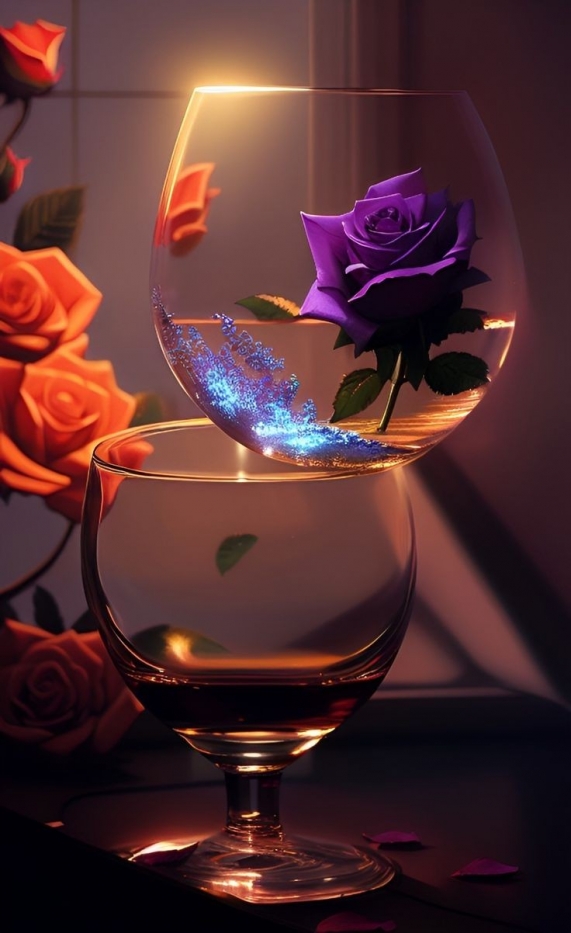 Фиолетовая роза в стеклянном бокале