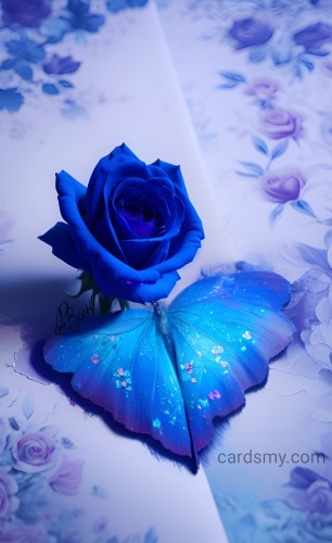 Синяя роза и бабочка